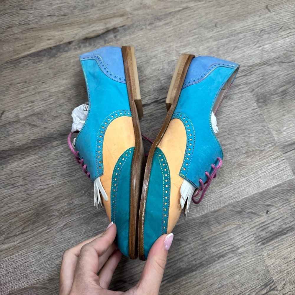 Glacee Blue Pink Flats with Fringe Detail - Picture 3 of 4